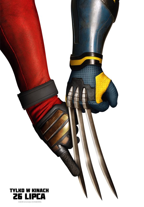 plakat. dwie ręce. jedna w czerwonym rękawie i zbrojonej rękawicy, druga w czarno-żółtej rękawicy, z pazurami-nożami