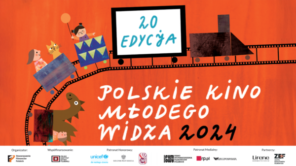 plansza promująca program polskie kino młodego widza. kolejna z postaciami na torach.